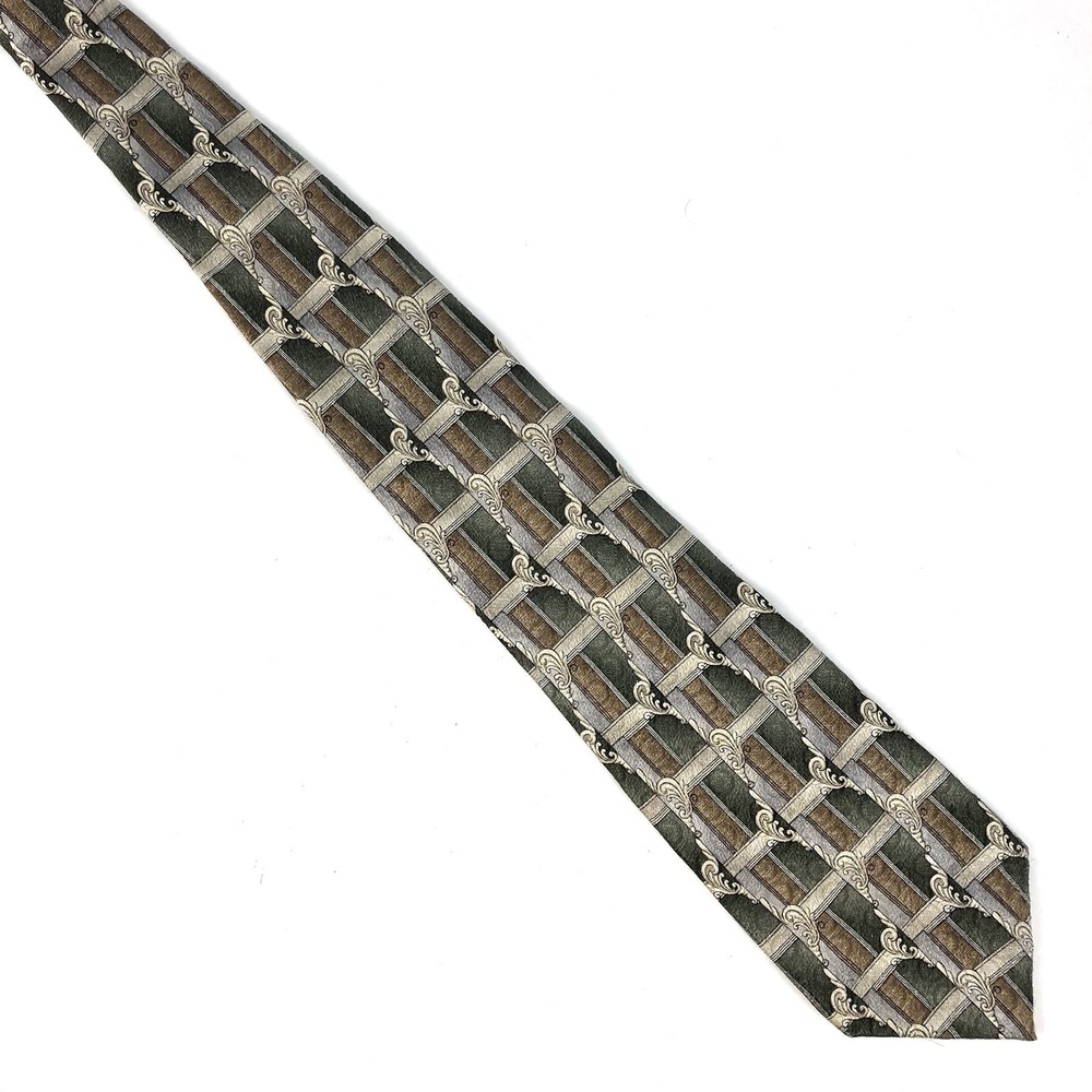 Pierre Cardin Men's Neck Tie 100% Silk Green Bronze Geometric Career Business (T - Picture 2 of 3